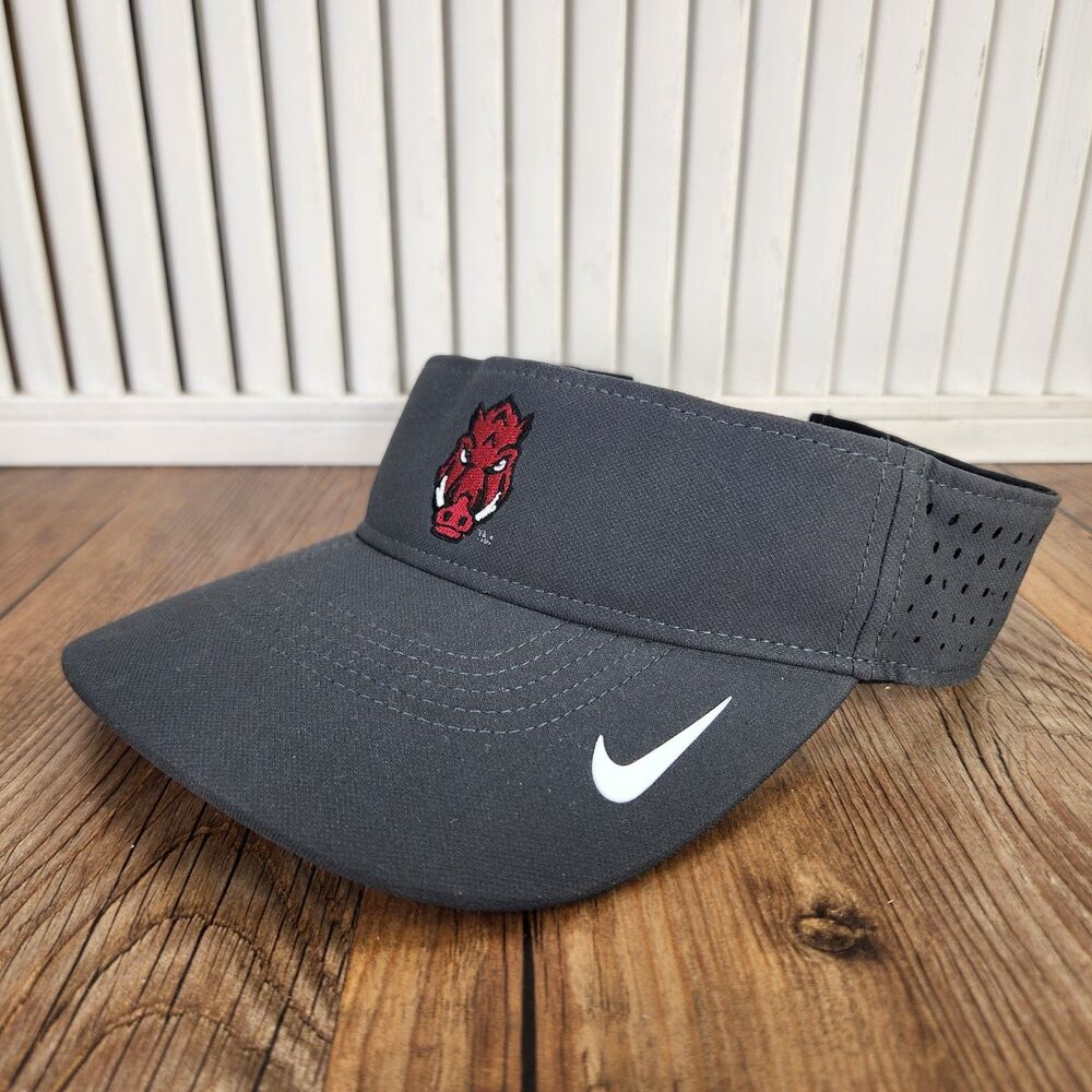 Nike Dri-Fit Arkansas Razorbacks Visor Gray Red Strapback Golf Tennis College